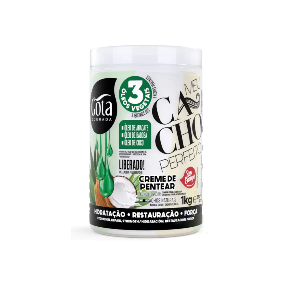 Gota Dourada - Creme de Pentear Meu Cacho Perfeito 3 Óleos Vegetais 1kg