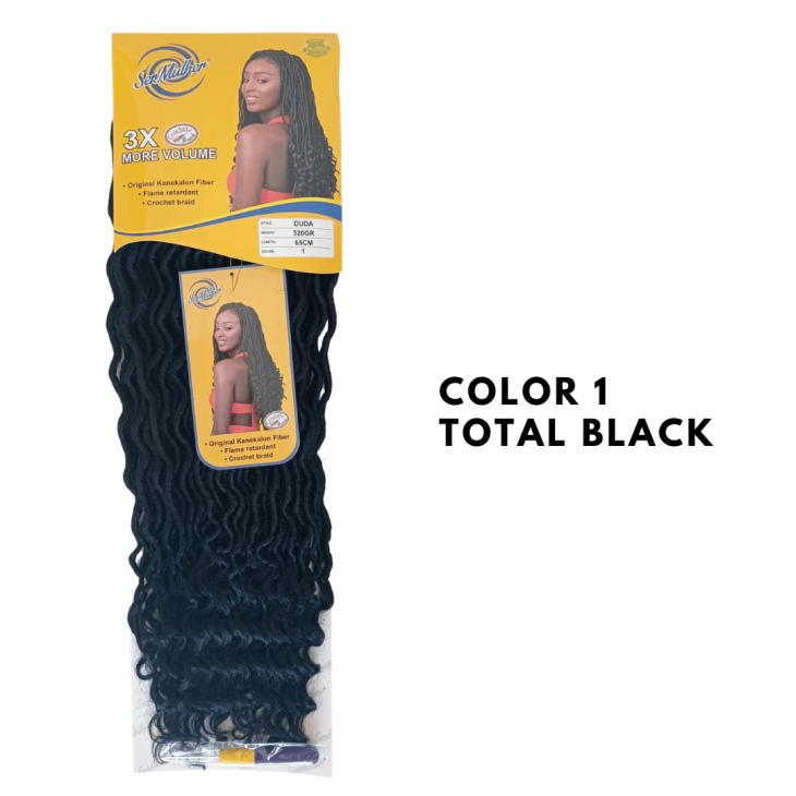 DUDA – Extensão De Cabelo Trança De Crochê – 100% Kanekalon - 1 Total Black