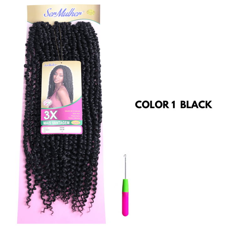 DANA Passion Twist – Extensão De Cabelo Trança De Crochê 300G – 100% Kanekalon - 1 Total Black