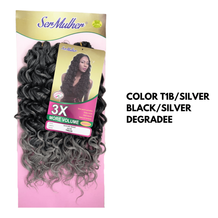 OCEAN WAVE – Crochet Braids – Extensões sintéticas de cabelo Ondulado - 1TB-Silver Black/Silver Degradee