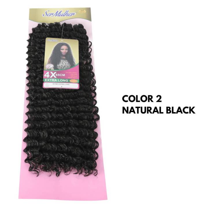 Novo RITMO 65cm - Crochet Braids – Extensões sintéticas de cabelo cacheado - 2 Natural Black