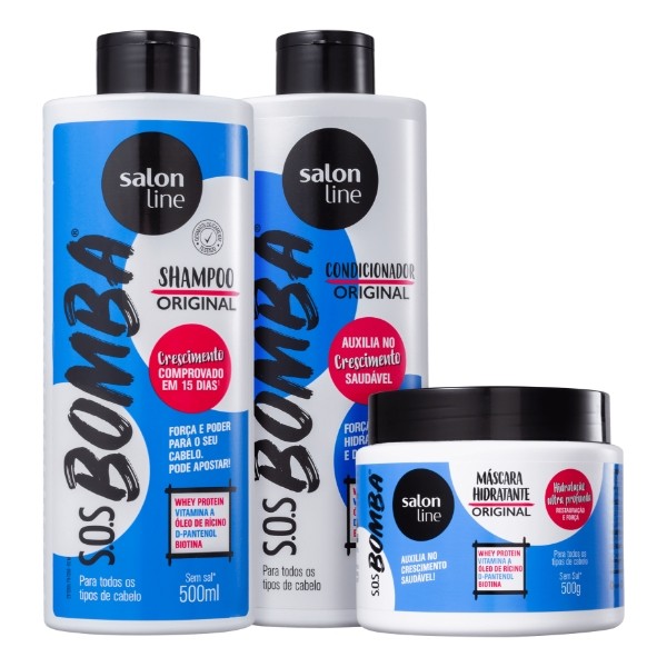 Kit Salon Line - SOS Bomba Original Shampoo + Condicionador  + Máscara 3x500g