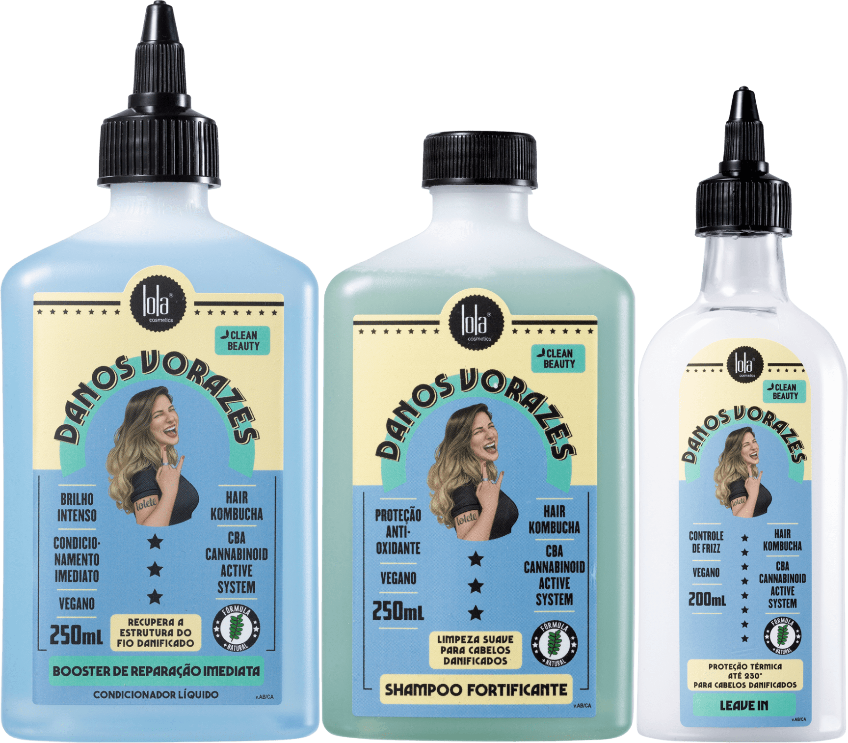 Kit Lola Cosmetics - Danos Vorazes (Shampoo, Condicionador e Leave-In)