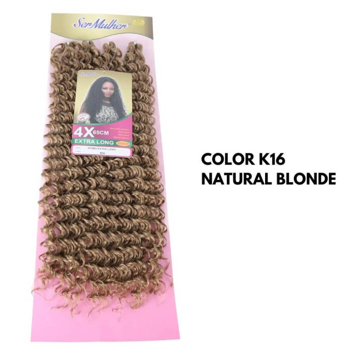 Novo RITMO 65cm - Crochet Braids – Extensões sintéticas de cabelo cacheado - K16 Natural Blonde