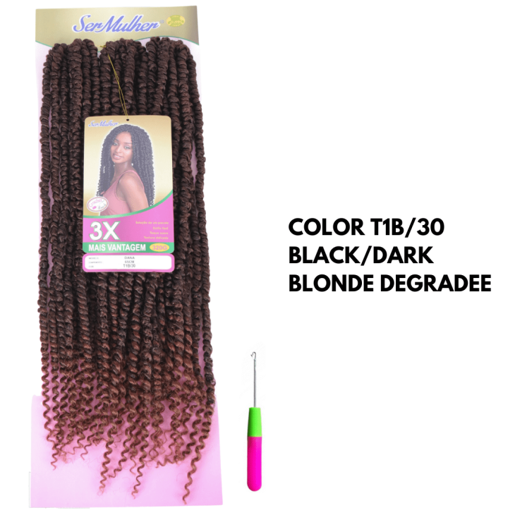 DANA Passion Twist – Extensão De Cabelo Trança De Crochê 300G – 100% Kanekalon - T1b/30 Black/Dark Blonde Degradee