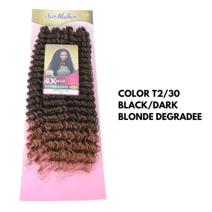 Novo RITMO 65cm - Crochet Braids – Extensões sintéticas de cabelo cacheado - T2-30 Black/Dark Blonde Degradee