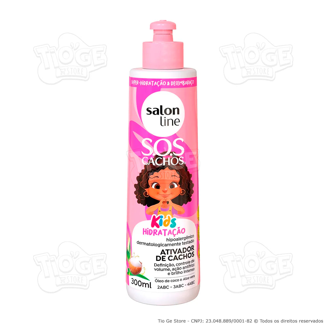 Ativador de Cachos Infantil SOS Cachos Kids Hidratação Cabelos Ondulados, Cacheados e Crespos 300ml